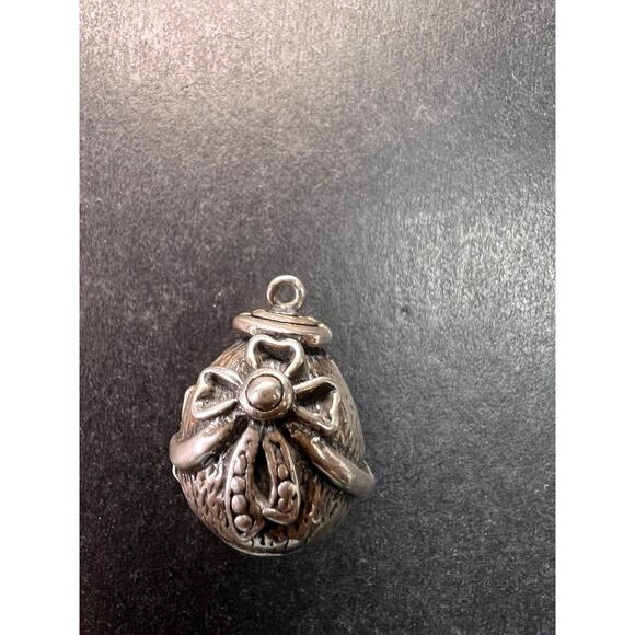 Vintage Sterling Silver MCM Hinged Egg Locket Charm Pendant Jewelry - Picture 1 of 16